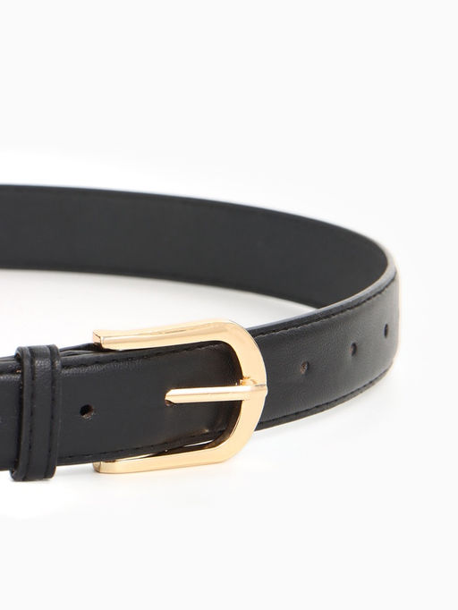 Ремень женский, 110×2.8 см, классическая пряжка металл, золотистая, чёрный