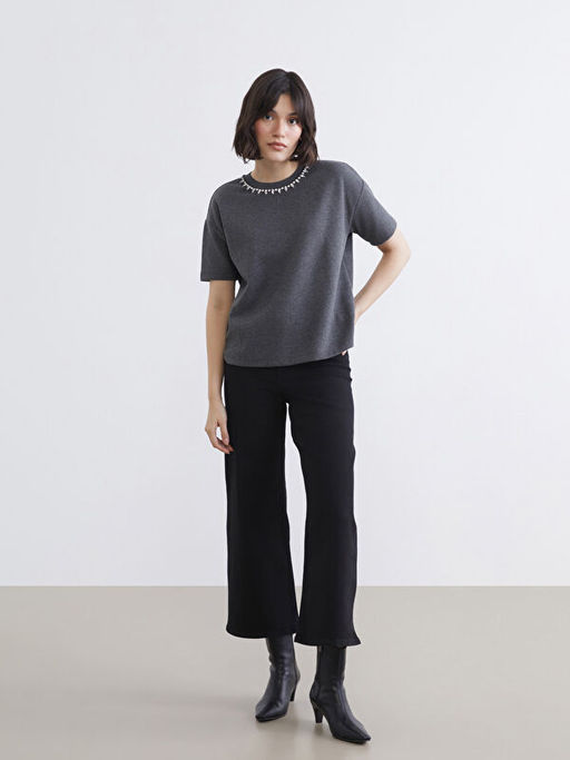 Bisiklet Yaka Ta?l? Kad?n Triko Kazak