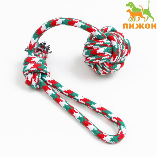 Игрушка канатная Мяч с ручками для крупных собак, до 105 г, до 42 см, красно-бело-зелёная 788318 - Пижон фото 5
