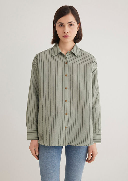 Lux Touch TENCEL TM Cizgili Yesil Modal Gomlek - Mavi фото 3