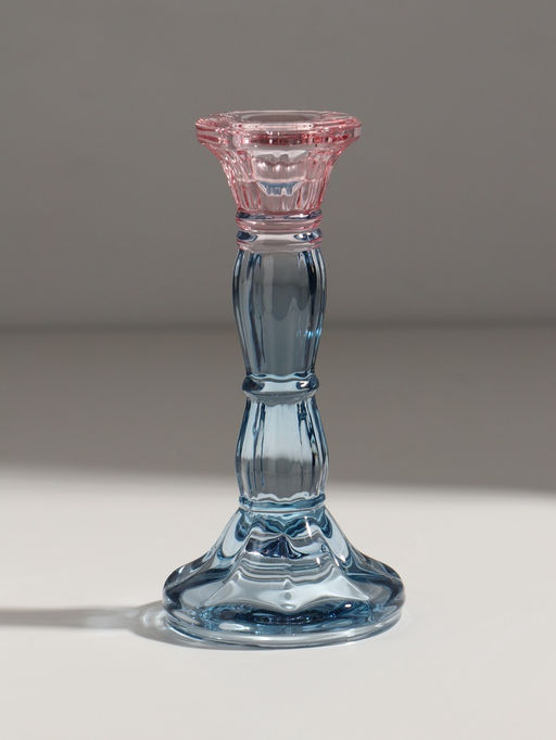 Стеклянный подсвечник на 1 свечу «Градиент. Фактура», розово-голубой, d=2.2 см, 7×7×15 см