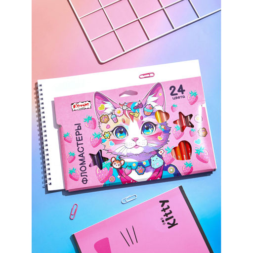 Фломастеры Комус Класс Kitty stickers 24 цв. в наб.,вентилир.,картон.упак  фото 9