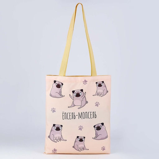 Сумка-шопер Мопс без молнии, без подкладки, цвет белый - Nazamok фото 3