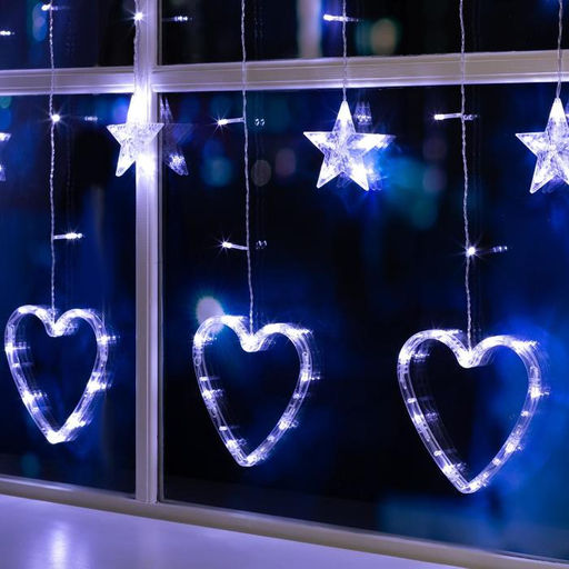 Гирлянда Бахрома 2.4?0.9 м с насадками Сердце, IP20, прозрачная нить, 186 LED, свечение белое, 8 режимов, 220 В - Luazon lighting фото 3