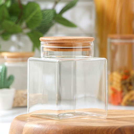 Банка для сыпучих продуктов Magistro Эко, 800 мл, 9.513 см, с бамбуковой крышкой, стекло, прозрачная  фото 2