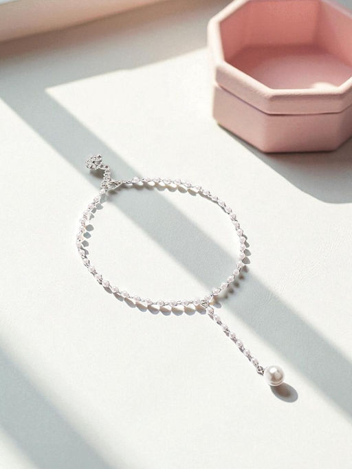 Колье с жемчугом Олимпия, белое в серебре, 32 см