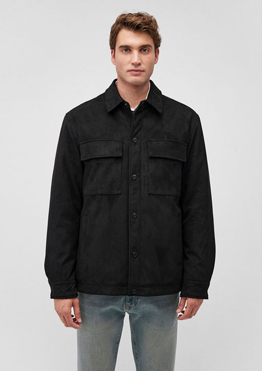 Siyah Suet Ceket - Mavi фото 3