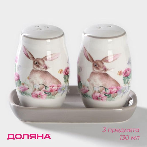 Набор для специй Доляна Зайка, солонка, перечница, 130 мл, доломит, белый