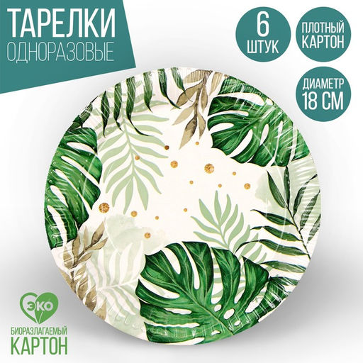 Тарелка бумажная Эко 18 см, набор 6 штук