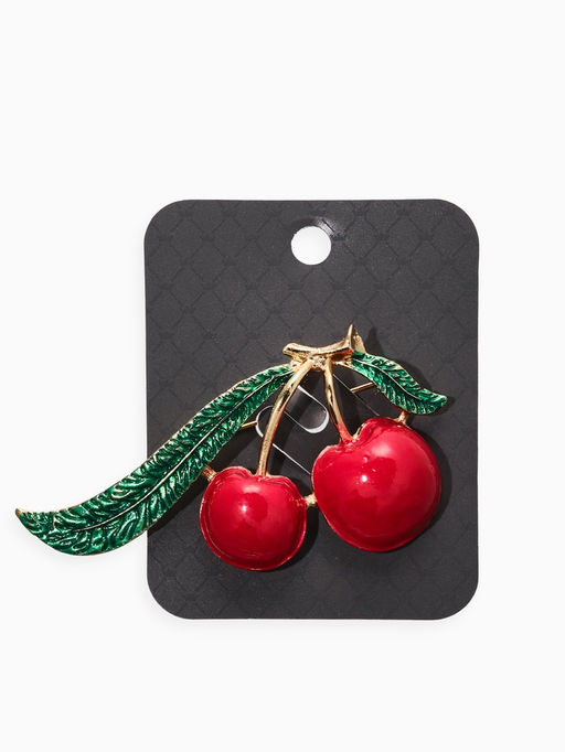 Цена за 2 шт. Брошь «Вишня с листиками», красный, зелёный в золоте