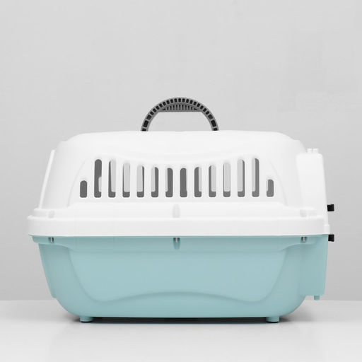 Переноска для животных пластиковая с металлической дверью 47х32,5х30 см, вес до 9 кг, голубая 9343 - Пижон фото 3