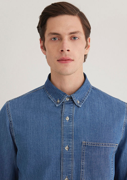 Jayden Classic Denim Indigo Mavisi Jean Gomlek  фото 6