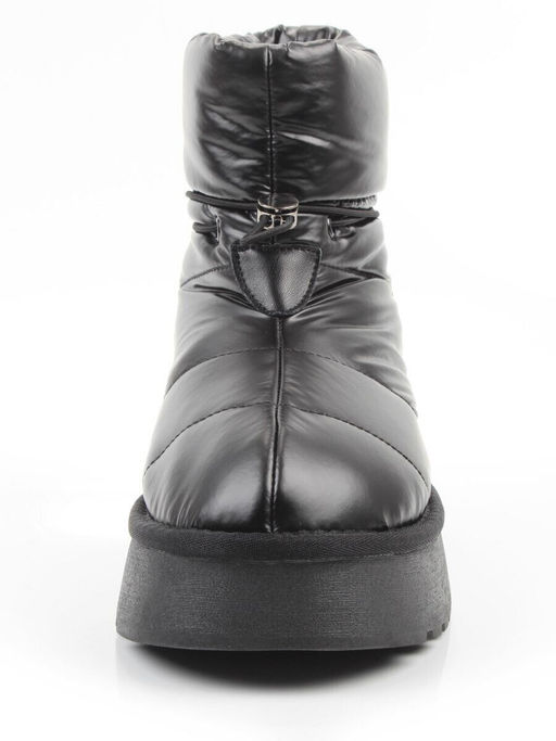 04-WA003-1M BLACK Ботинки зимние женские (натуральная кожа, курточная ткань, 100% шерсть)