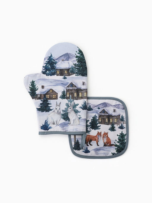 Кухонный набор Этель Forest animals: варежка-прихватка 20?27 см, прихватка 19?19 см