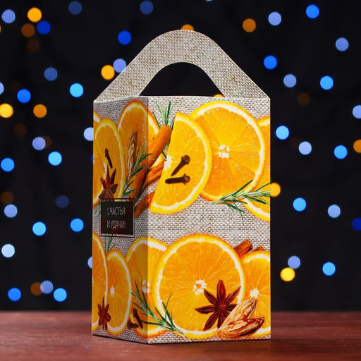Цена за 5 шт. Подарочная коробка Апельсинки , четырехгранка большая 10 х10 х18 см - Simaland фото 2