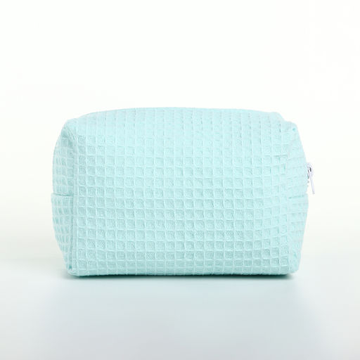 Косметичка женская на молнии TEXTURA, объёмная, средняя, мягкая, вафельная текстура, бирюзовая фото 6