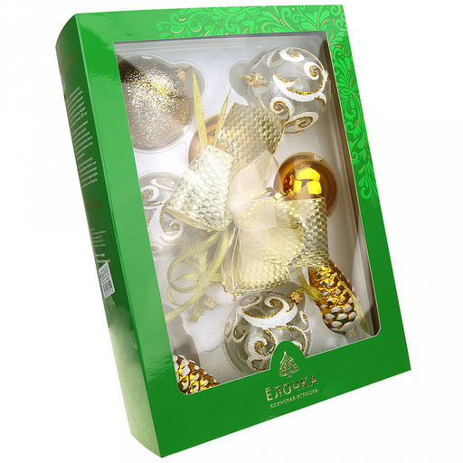 Елочная игрушка гирлянда стеклянная Золотистая, 3 шишки 9см, 6 шаров: д6см - 2шт, д7,5см - 2шт, д8,5см - 2шт, ручная художественная роспись, подарочная упаковка (Россия) - Домашняя мода фото 3