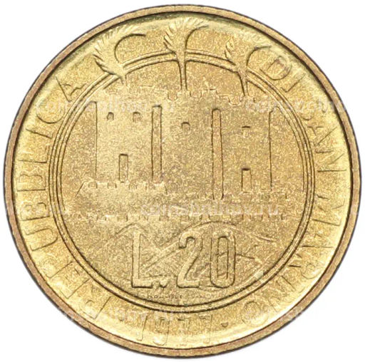 Монета 20 лир 1977 года Сан-Марино