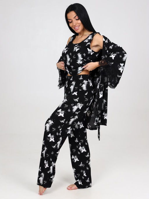 600-ХП ЖЕНСКИЙ КОМПЛЕКТ ТРОЙКА (Бабочки на чёрном) - А-дина фото 4