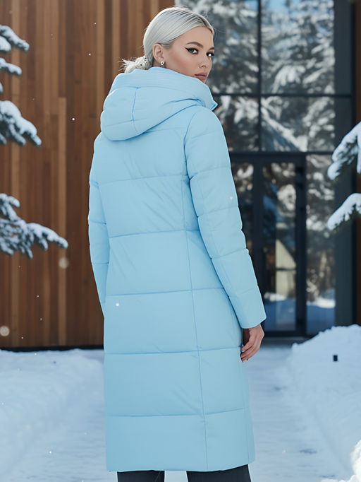 Пальто утепленное стеганное зимнее с капюшоном женское голубого цвета 9601Gl - Mtforce фото 24