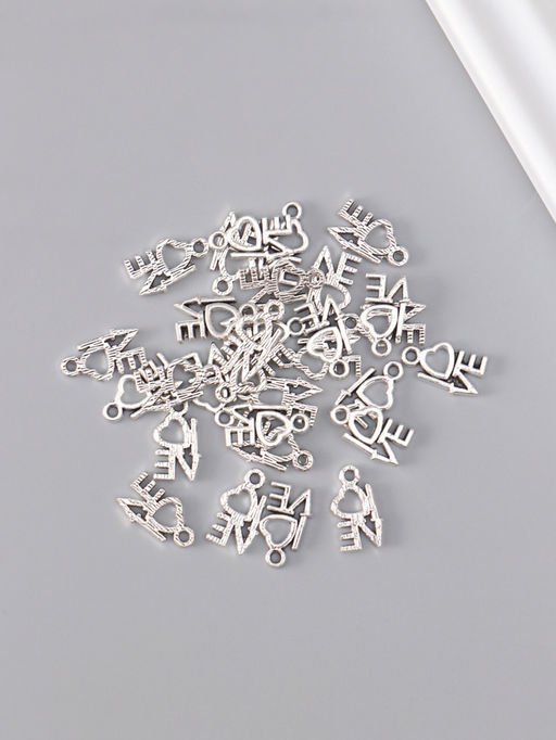 Металлический элемент декоративная подвеска «Арт Узор. Love с сердечком», серебро, набор 30 шт., 1.4×0.8 см