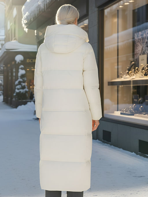 Пальто утепленное стеганное зимнее с капюшоном женское бежевого цвета 9602B - Mtforce фото 21