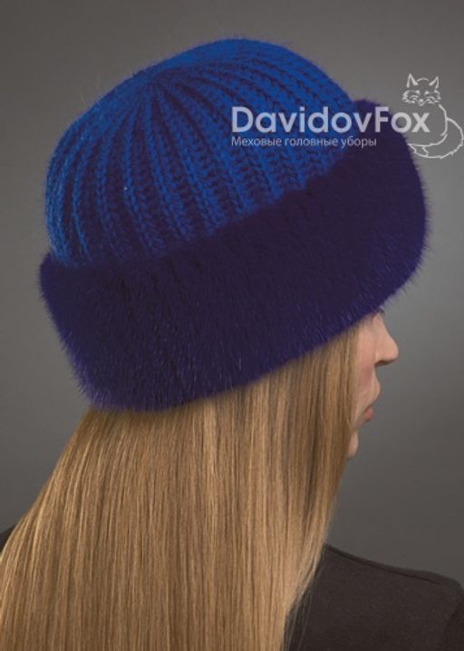ВИДЕООБЗОР шапка Адель норка трикотаж индиго украшение