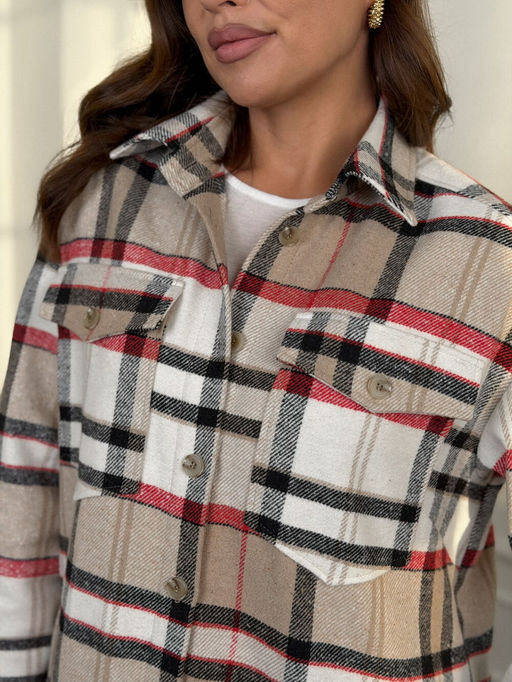 Рубашка DilanaVIP 2127 бежевая клетка