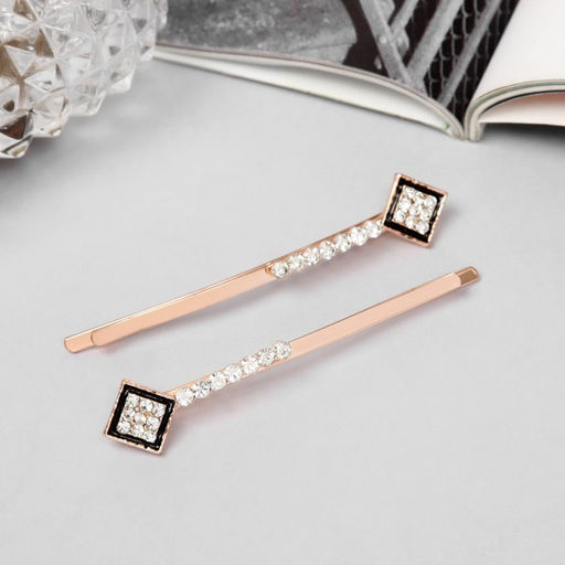 Цена за 2 шт. Невидимки для волос «Хэдли», набор 2 шт., ромб, 6 см, розовое золото