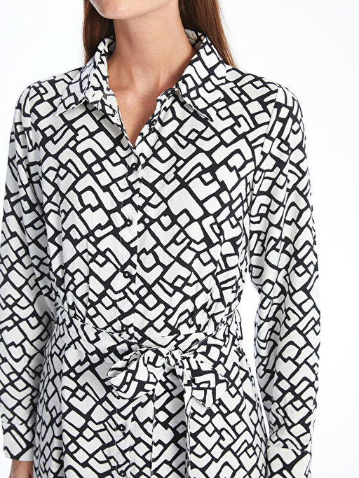 Desenli Uzun Kollu Kad?n G?mlek Elbise