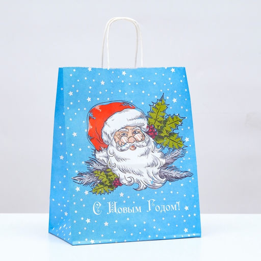 Цена за 5 шт. Пакет бумажный подарочный новогодний крафт Дедушка мороз 22?12?27 см