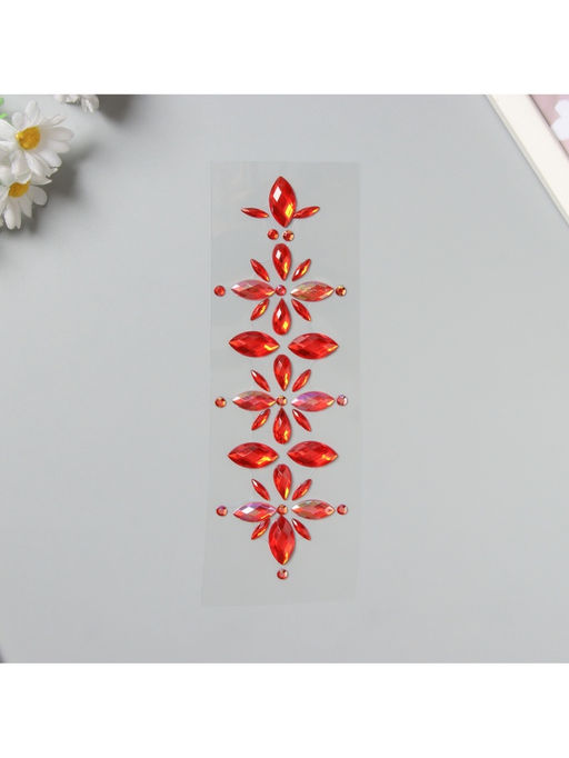 Наклейка - стразы Цветы, на шею, спину, красная, 25?8.5 см