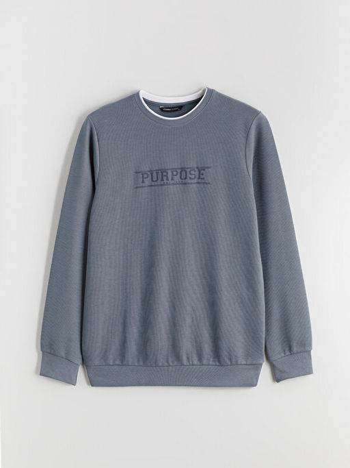 Bisiklet Yaka Bask?l? Erkek Sweatshirt