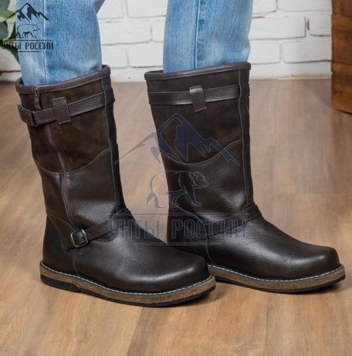 Монголки коричневые с замком, войлочная подошва, - Мирунт фото 3