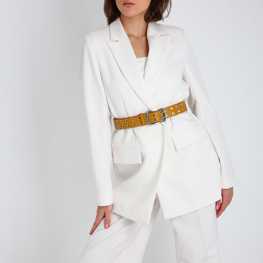 Ремень женский, ширина 4 см, люверсы, винт, пряжка металл, цвет горчичный - Simaland фото 2