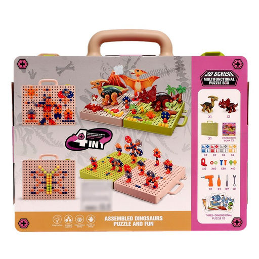 Конструктор винтовая мозаика «Диномир», с электрическим шуруповёртом, 216 деталей