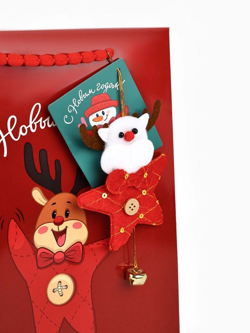 Пакет подарочный С Новым годом, с ёлочной игрушкой и шильдиком, Дед Мороз, 25.5?30?9 см