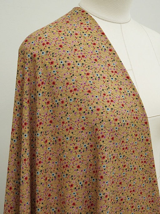 Штапель Премиум Цветочная мириада цв.темно-песочный, ш.1.45м, вискоза-100%, 120гр/м.кв - Купава фото 2