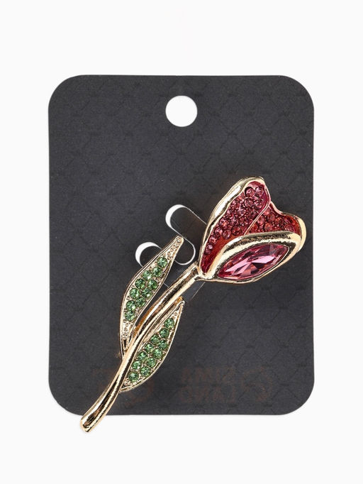 Брошь «Цветок» тюльпан, стразы, цвет розово-зелёный в золоте