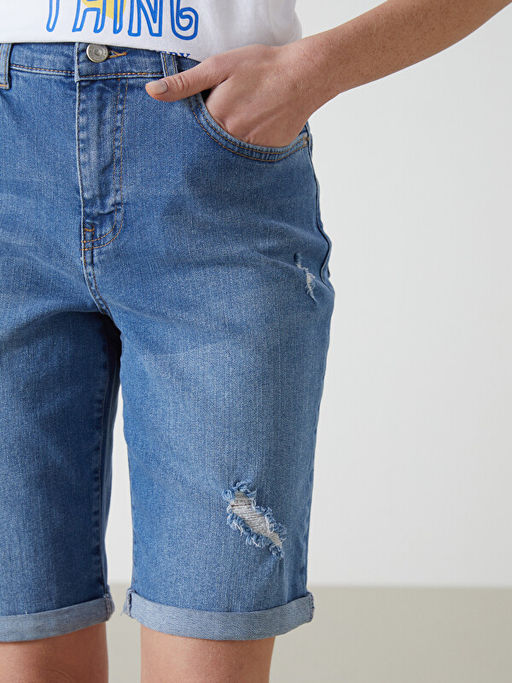 Normal Bel Bermuda Fit Kad?n Jean ?ort