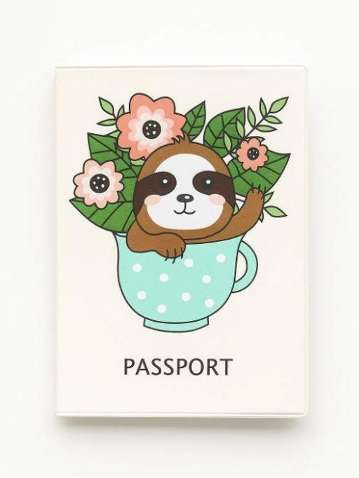 ОБЛОЖКА ДЛЯ ПАСПОРТА "Sloth with flowers", плотность 600 мкм