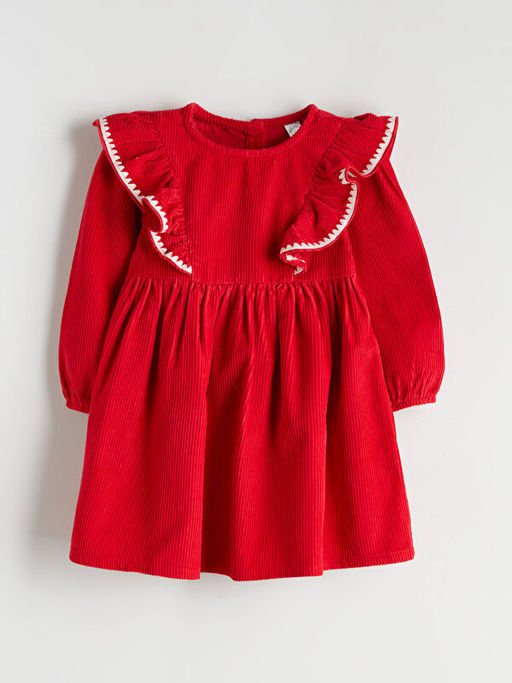 Bisiklet Yaka Kadife K?z ?ocuk Elbise