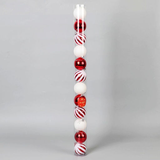 Ёлочные игрушки Агнет полосы, шары новогодние, d=6 см, набор 12 шт., красно-белый - Зимнее волшебство фото 2
