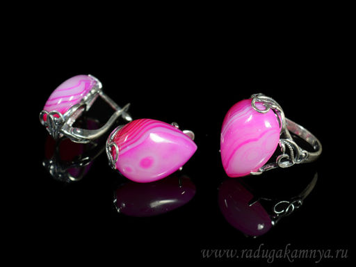 Кольцо Серьги с агатом тонированным, цв.фуксия размер 18