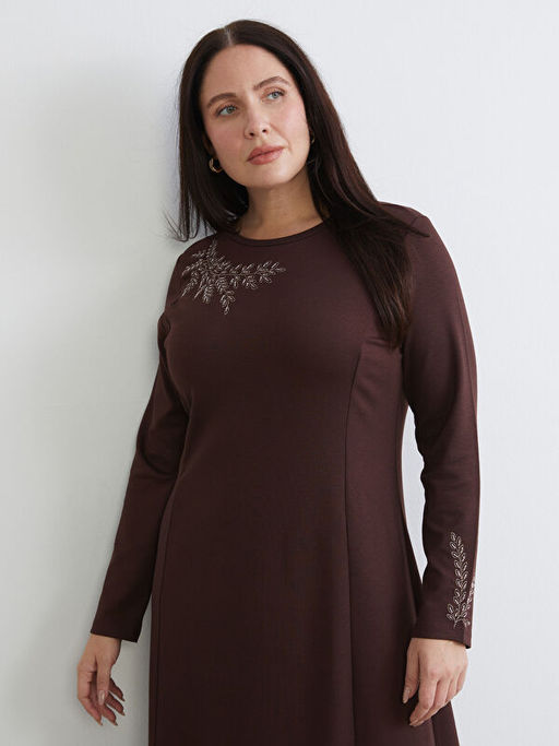 Bisiklet Yaka A Kesim ?i?ek Nak??l? Elbise