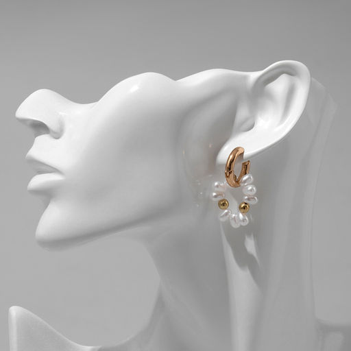 Серьги со съёмным элементом Трансформер клевер-сердце, цвет бело-бежевый в золоте - Qf фото 3