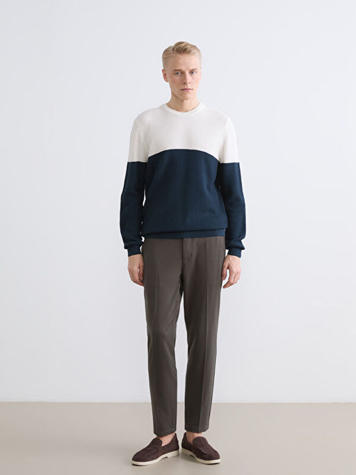 Bisiklet Yaka Renk Bloklu Erkek Triko Kazak