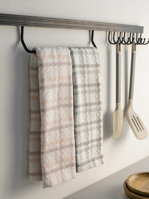 Набор кухонных полотенец 34x70, 2 шт белый/серый, белый/бежевый хлопок - Denastia фото 2