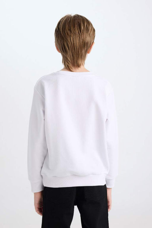 Белый свитшот с круглым вырезом стандартного кроя для мальчиков с принтом Ататюрка и вышивкой - Defacto фото 7