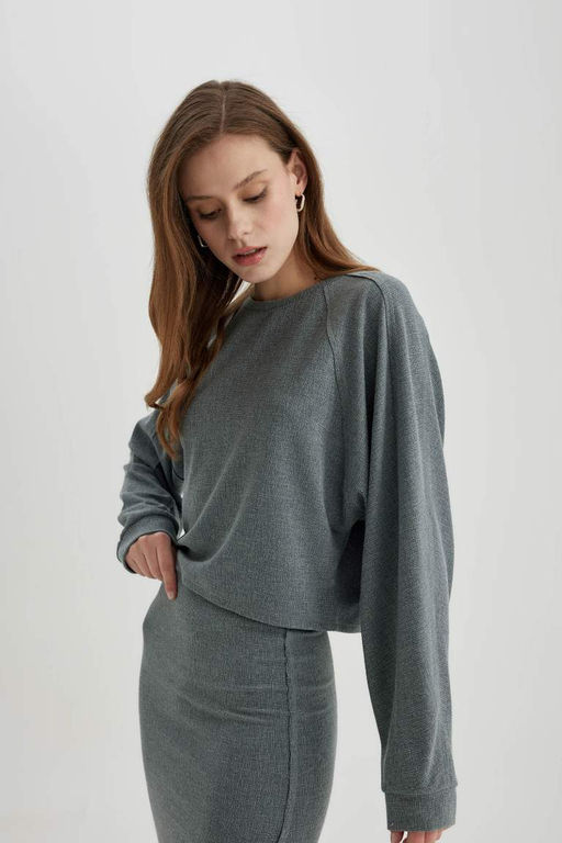 Футболка Relax Fit с круглым вырезом и длинными рукавами - Defacto фото 4